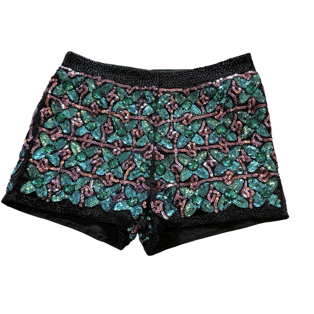Endless Rose Sequin Womens Sz S Sequin Beaded Embellished Shorts Black and Green